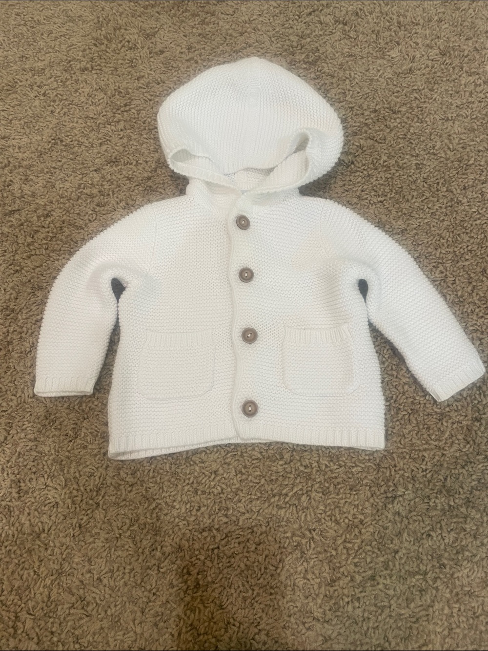 GAP White Hooded Knit Cardigan with Buttons